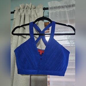 WOW Couture Cross Back Lux Bandage Bralette, Royal Blue - - Size Small